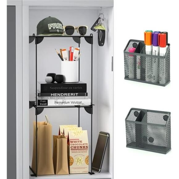 Locker organizer kit with shelf magnetic basket pen holder school office storage - Picture 7 of 7